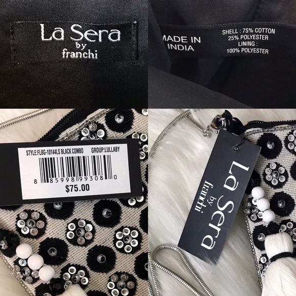 La Sera by franchi Crossbody/Clutch Blk Wht NWT - Picture 11 of 11